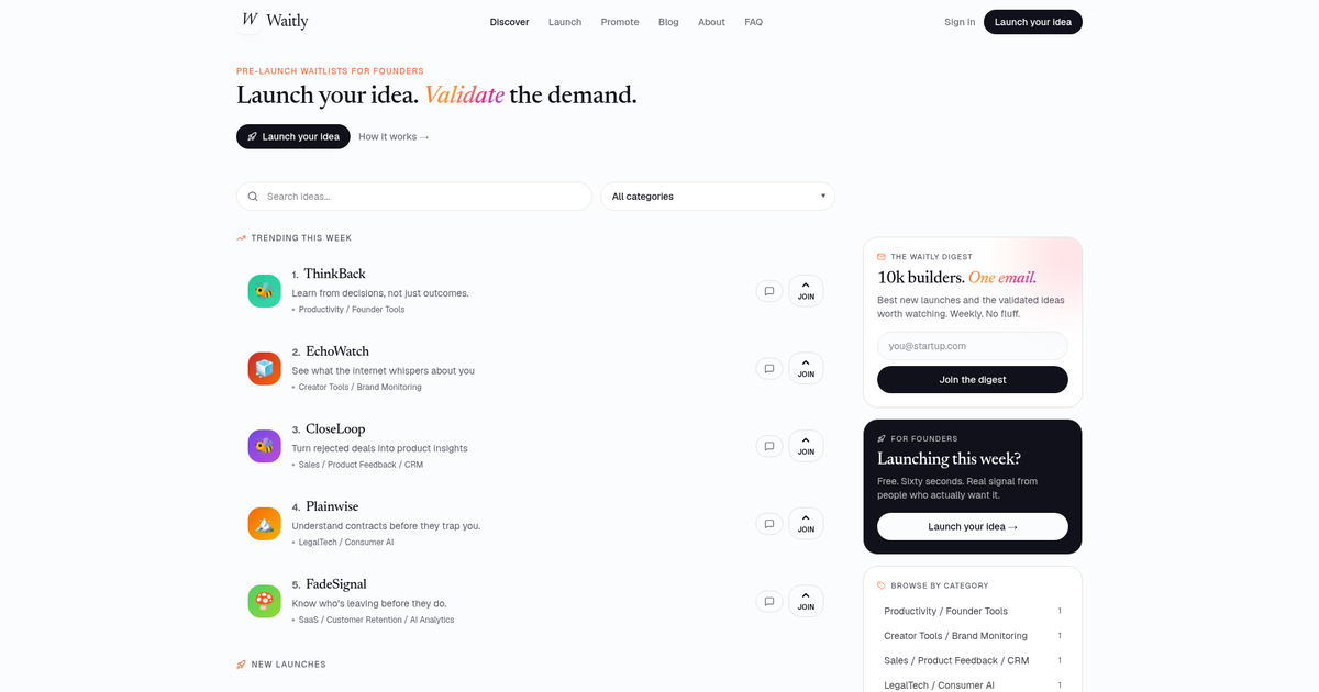 Waitly — Launch your idea. Validate demand before you build.